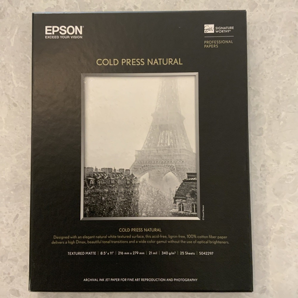 Epson Cold Press Natural Paper S042297 8.5 x 11 25 Sheets Textured Matte White